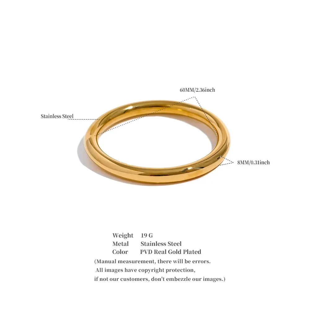 Yhpup 60mm Polished Textured Waterproof Stainless Steel Big Bracelet Bangle Statement Glossy Minimalist Jewelry High Quality