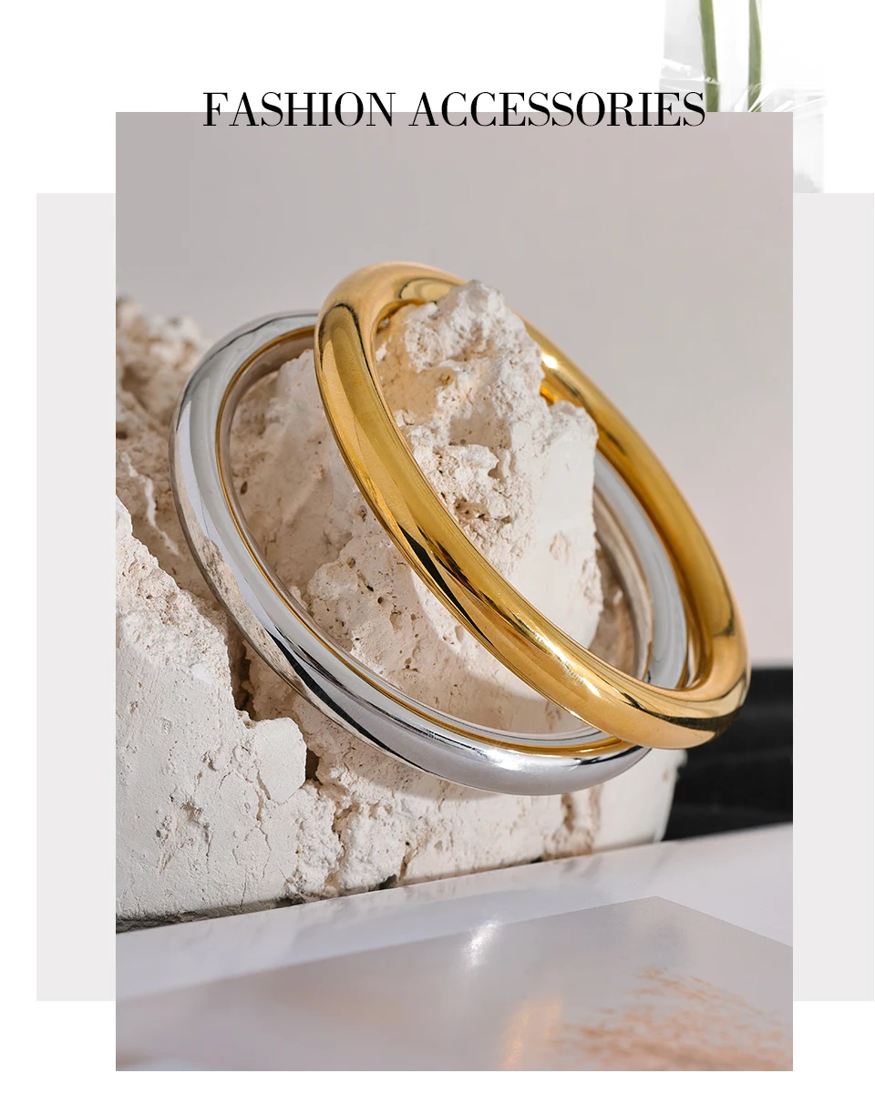 Yhpup 60mm Polished Textured Waterproof Stainless Steel Big Bracelet Bangle Statement Glossy Minimalist Jewelry High Quality