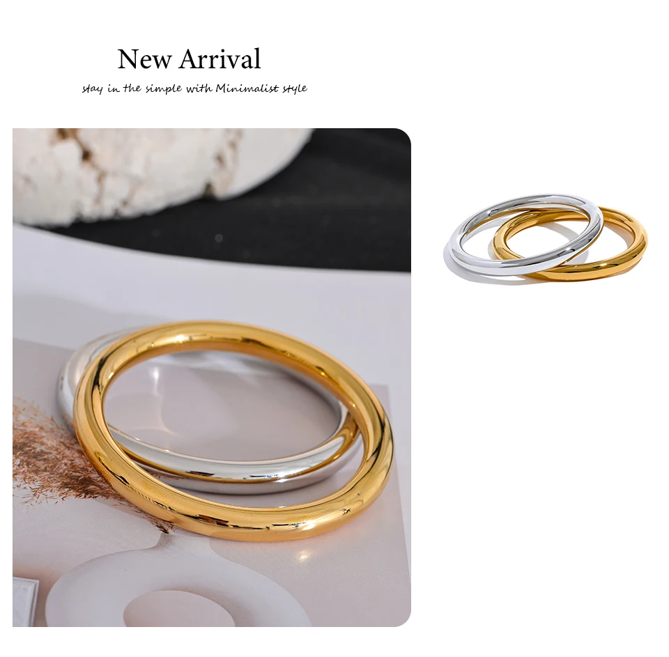 Yhpup 60mm Polished Textured Waterproof Stainless Steel Big Bracelet Bangle Statement Glossy Minimalist Jewelry High Quality