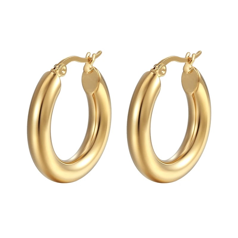 Classic Fashion Smooth Round Hoop Earrings For Women Stainless Steel 5mm Thick Ear Buckle Huggie Earrings Circle Vintage Jewelry