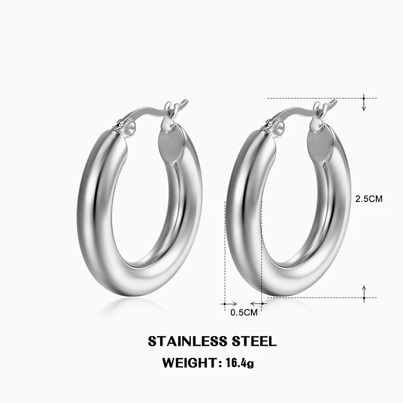 Classic Fashion Smooth Round Hoop Earrings For Women Stainless Steel 5mm Thick Ear Buckle Huggie Earrings Circle Vintage Jewelry
