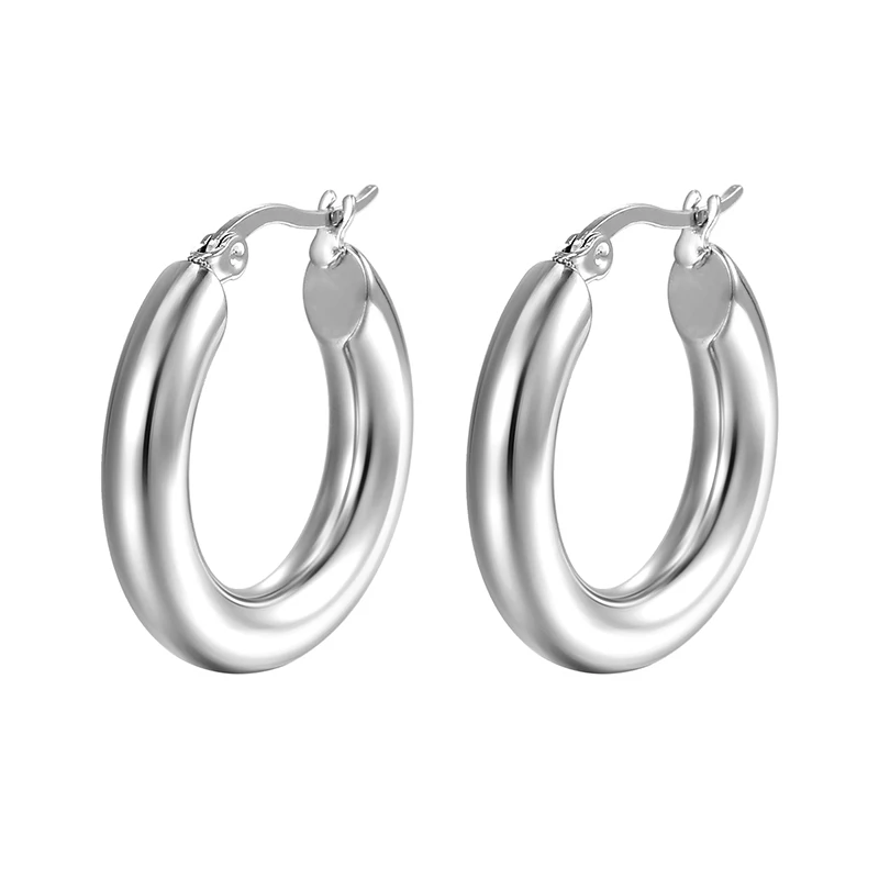 Classic Fashion Smooth Round Hoop Earrings For Women Stainless Steel 5mm Thick Ear Buckle Huggie Earrings Circle Vintage Jewelry