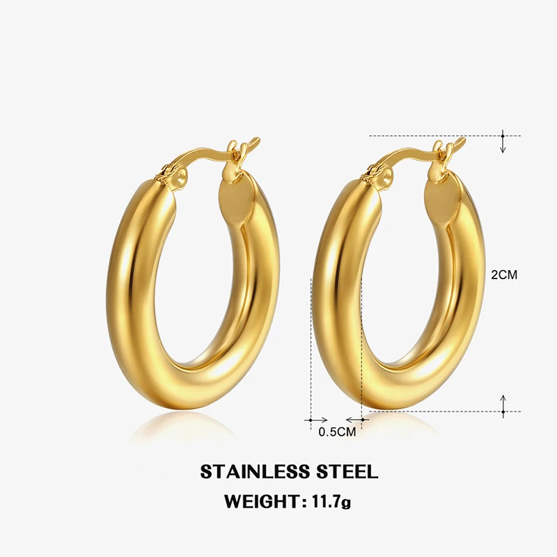 Classic Fashion Smooth Round Hoop Earrings For Women Stainless Steel 5mm Thick Ear Buckle Huggie Earrings Circle Vintage Jewelry