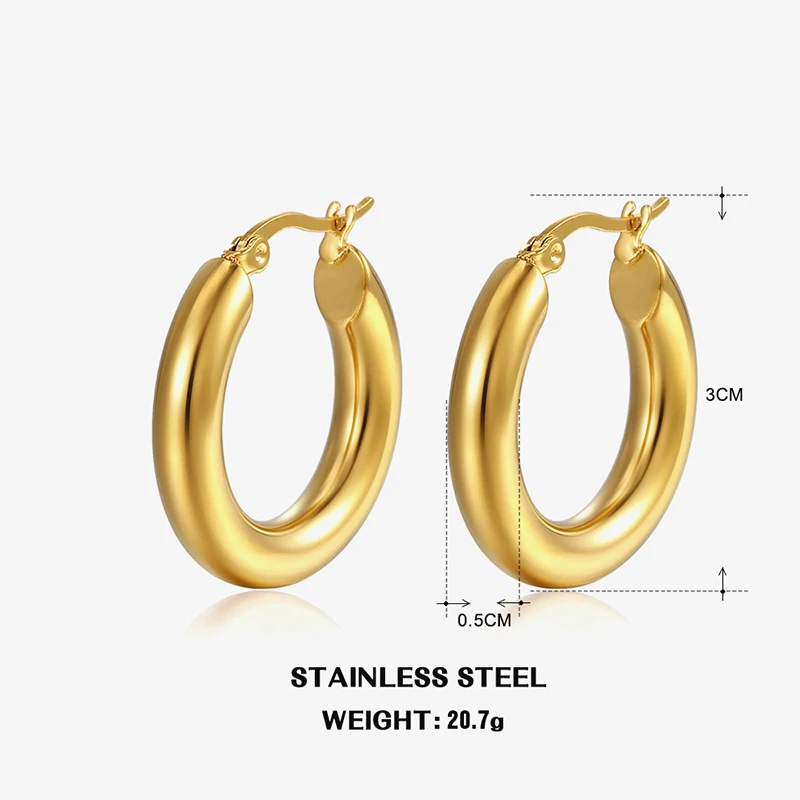 Classic Fashion Smooth Round Hoop Earrings For Women Stainless Steel 5mm Thick Ear Buckle Huggie Earrings Circle Vintage Jewelry