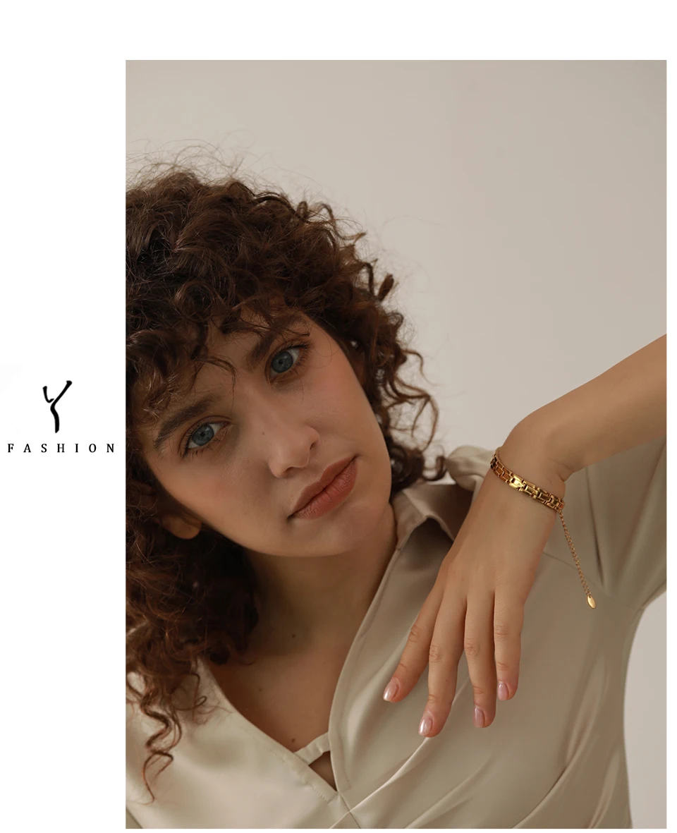 Yhpup 316L Stainless Steel Charm Polished Chain Golden Bracelet Bangle Statement Wide Pvd Adjustable Wrise Jewelry Women Men