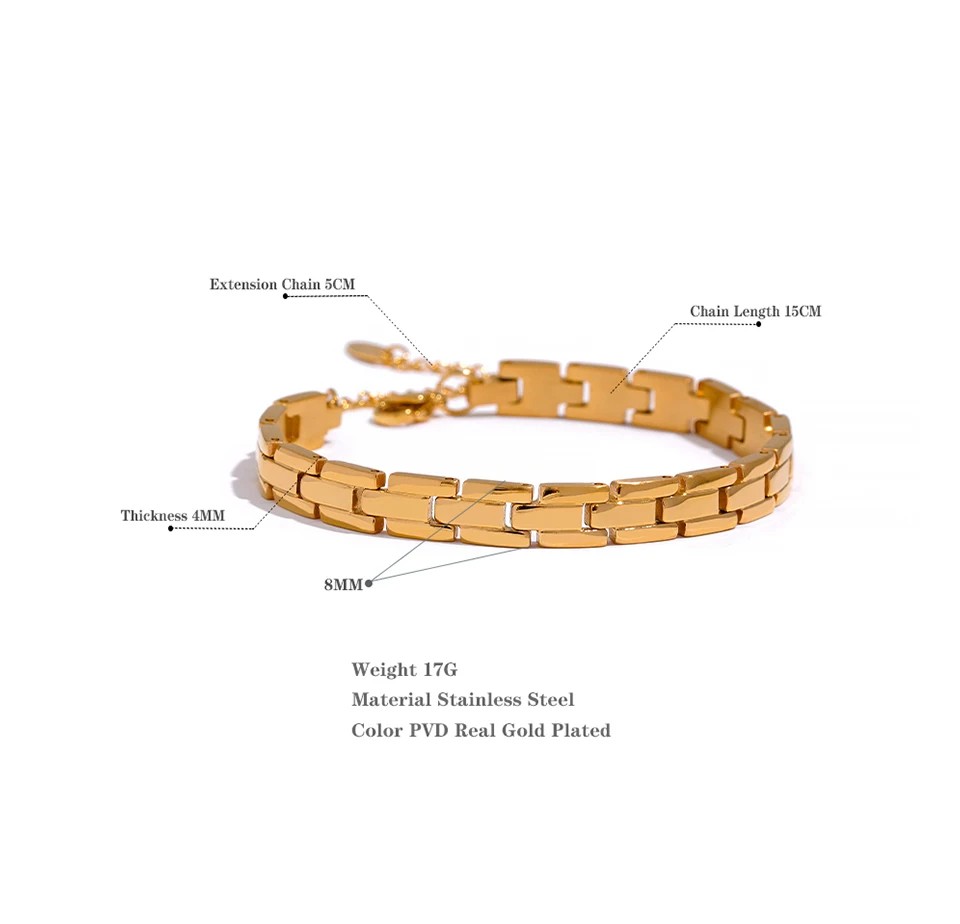 Yhpup 316L Stainless Steel Charm Polished Chain Golden Bracelet Bangle Statement Wide Pvd Adjustable Wrise Jewelry Women Men