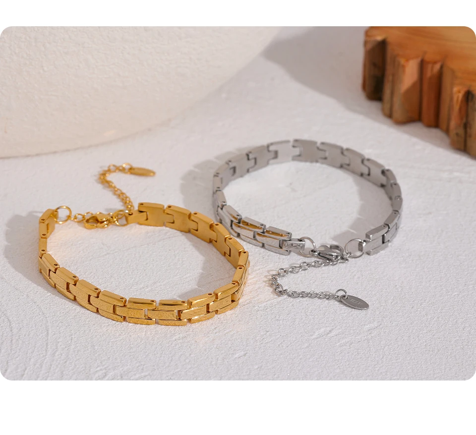 Yhpup 316L Stainless Steel Charm Polished Chain Golden Bracelet Bangle Statement Wide Pvd Adjustable Wrise Jewelry Women Men