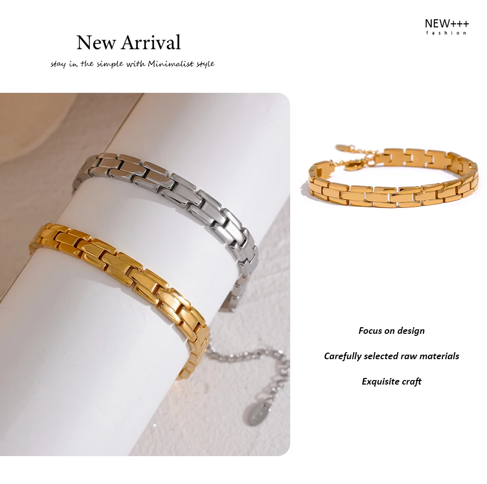 Yhpup 316L Stainless Steel Charm Polished Chain Golden Bracelet Bangle Statement Wide Pvd Adjustable Wrise Jewelry Women Men