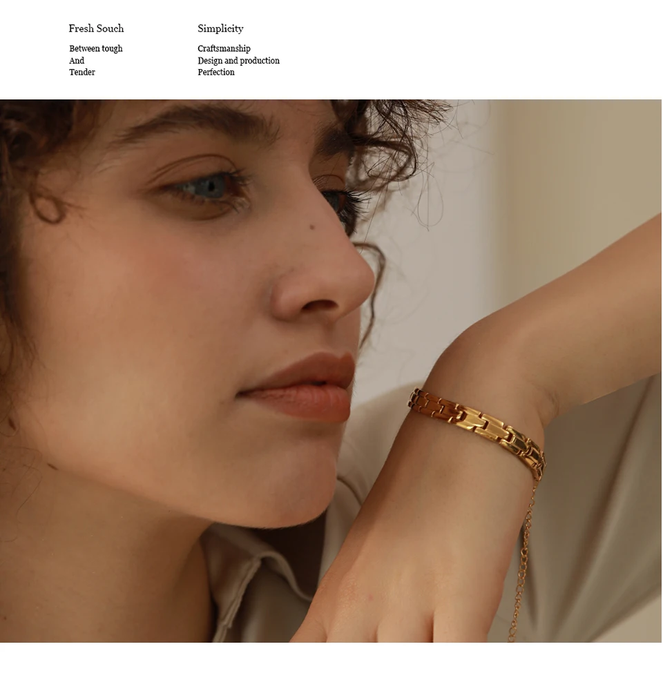 Yhpup 316L Stainless Steel Charm Polished Chain Golden Bracelet Bangle Statement Wide Pvd Adjustable Wrise Jewelry Women Men