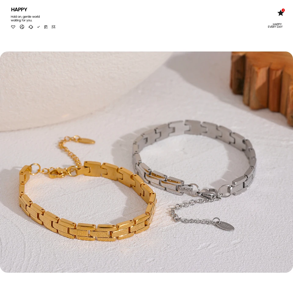 Yhpup 316L Stainless Steel Charm Polished Chain Golden Bracelet Bangle Statement Wide Pvd Adjustable Wrise Jewelry Women Men