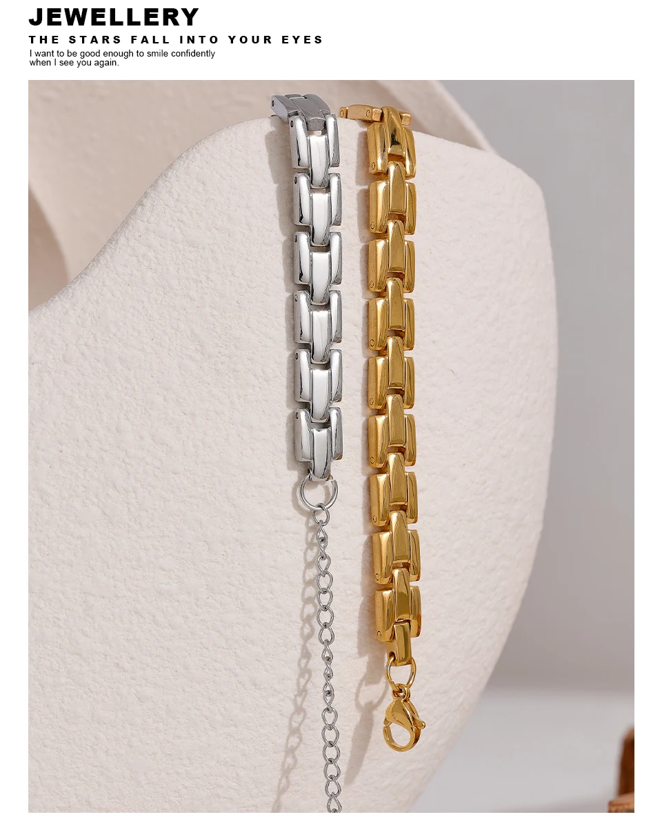 Yhpup 316L Stainless Steel Charm Polished Chain Golden Bracelet Bangle Statement Wide Pvd Adjustable Wrise Jewelry Women Men