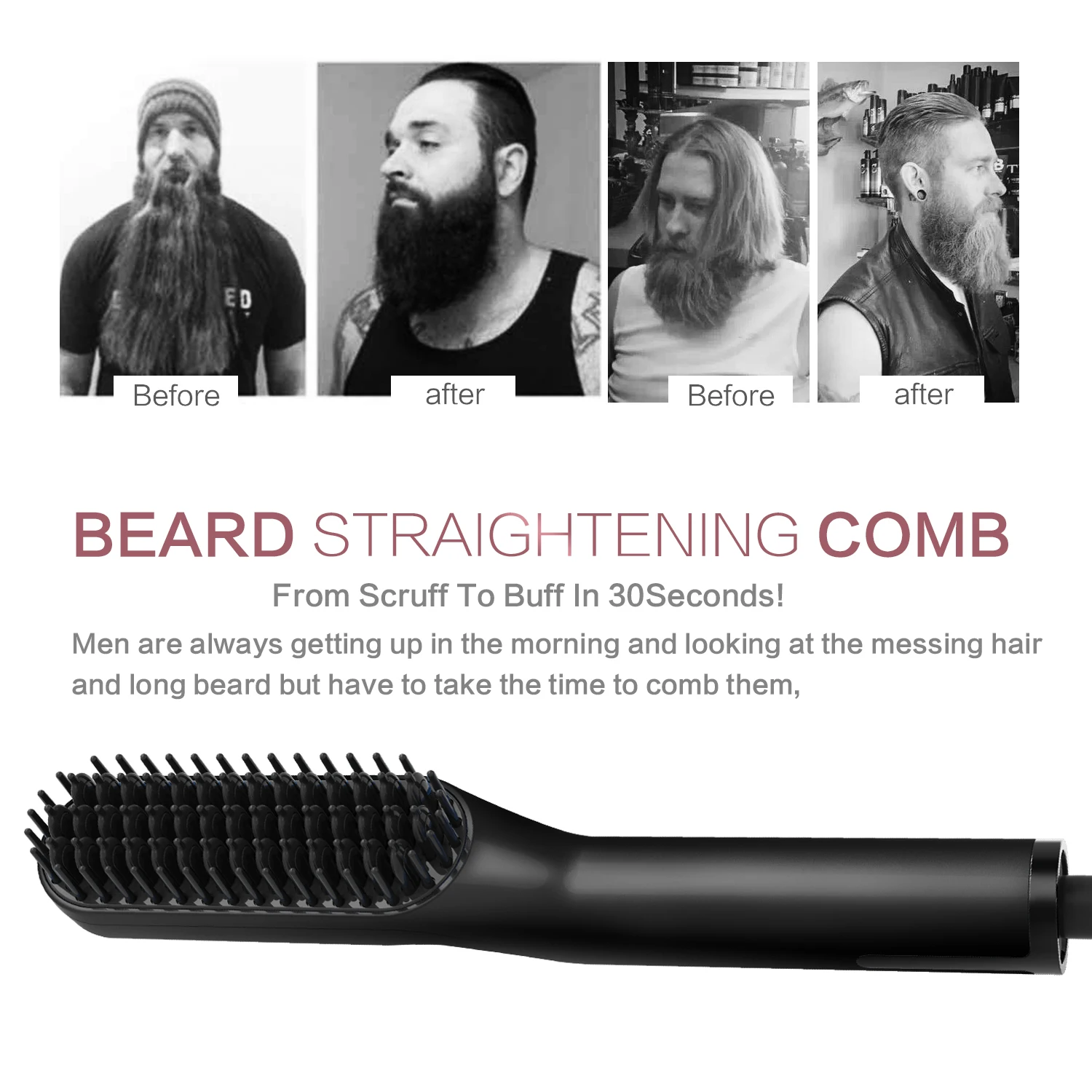 Hair Straightening Brush Hot Comb Straightener Electric Negative Ion Heating Comb For Men Beard Wet Dry Use Quick Hair Styler