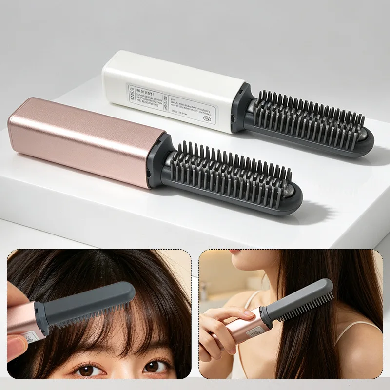 1pcs Portable Mini Straight Hair Comb Wireless USB Charging Curling Iron Styling Electric Comb Does Not Hurt Hair Beauty Tool