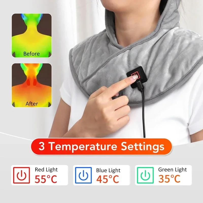 Heating Electric Shoulder Neck Pad Massager Three Gear Hot Compress Cervical Shawl Warmer USB Relax Brace for Shoulder Neck Back