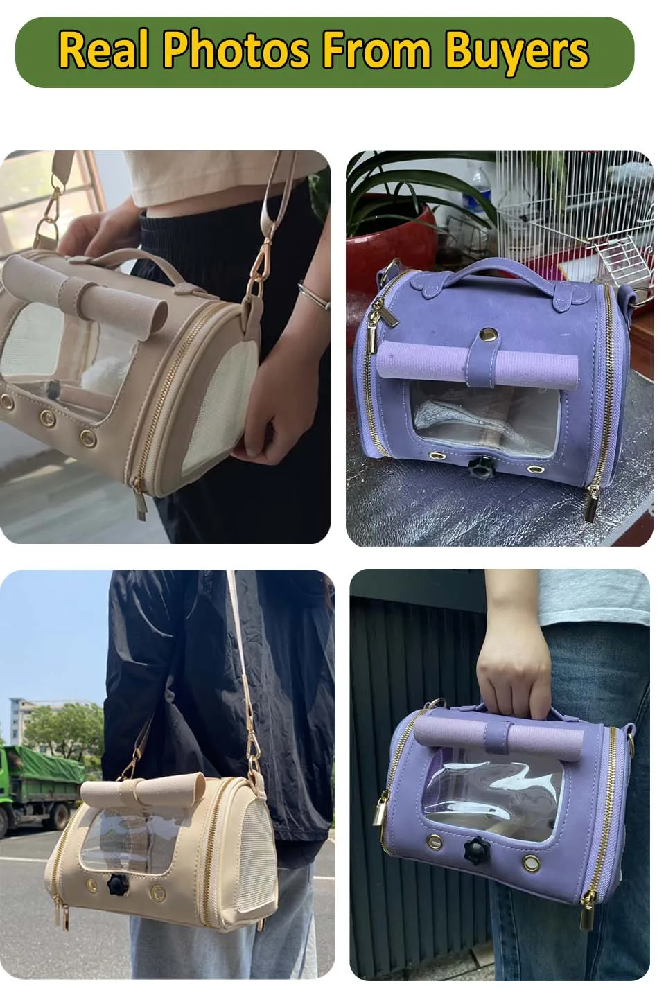 Premium Brown PU Leather Pet Travel Carrier Bag, Portable Breathable Bird Parrot Hamster Travel Handbag with Shoulder Strap