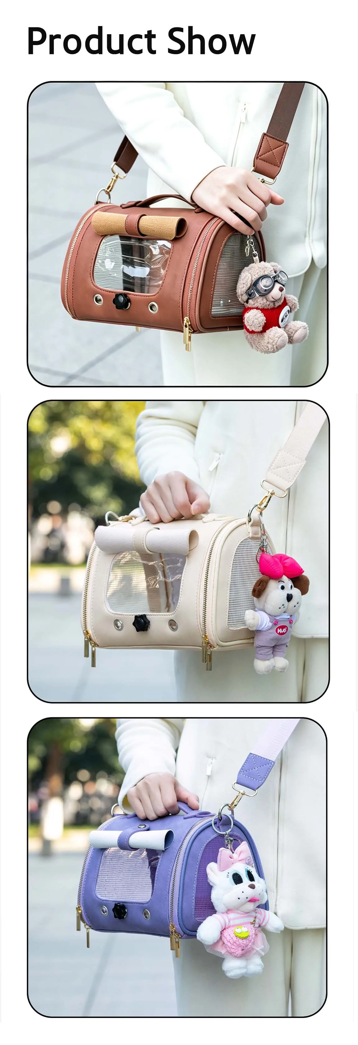 Premium Brown PU Leather Pet Travel Carrier Bag, Portable Breathable Bird Parrot Hamster Travel Handbag with Shoulder Strap