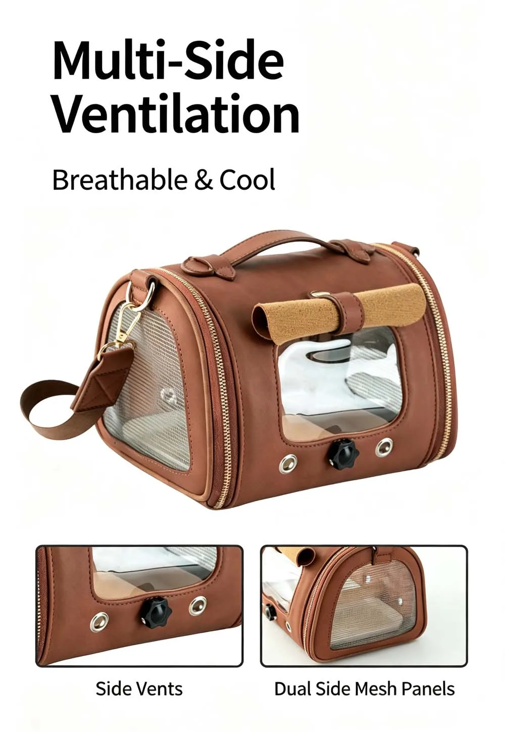 Premium Brown PU Leather Pet Travel Carrier Bag, Portable Breathable Bird Parrot Hamster Travel Handbag with Shoulder Strap