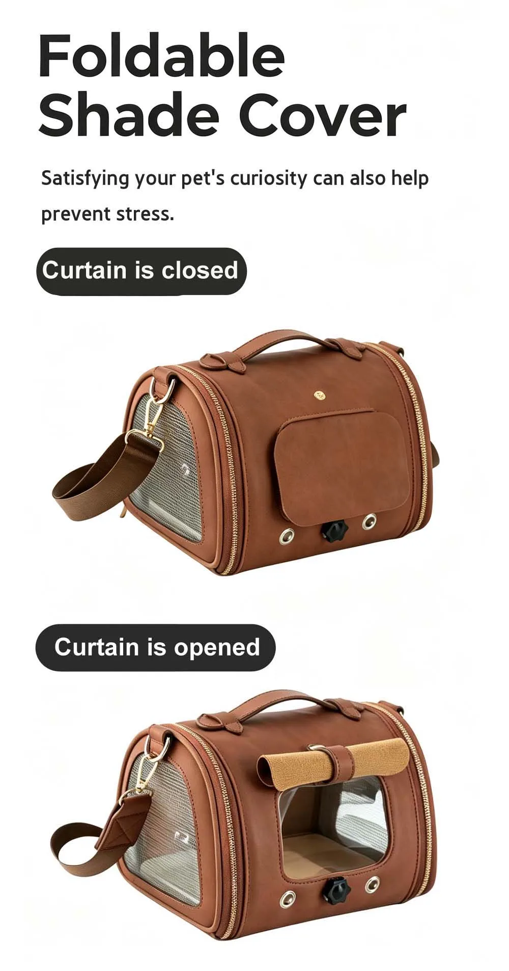 Premium Brown PU Leather Pet Travel Carrier Bag, Portable Breathable Bird Parrot Hamster Travel Handbag with Shoulder Strap