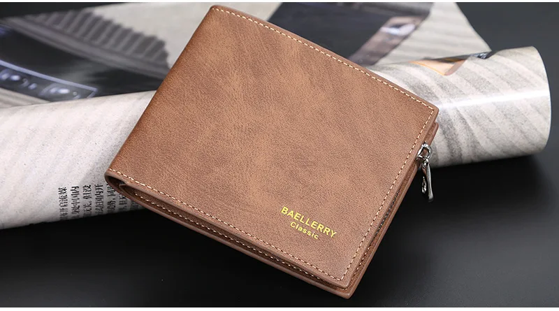 Baellerry Short Men's Wallet Leather Coin Purse Card Clips Simple Frosted Wallet with Multiple Card Slots Casual Wallet for Men