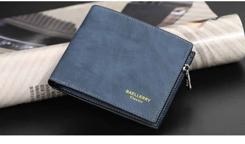 Baellerry Short Men's Wallet Leather Coin Purse Card Clips Simple Frosted Wallet with Multiple Card Slots Casual Wallet for Men