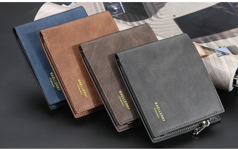 Baellerry Short Men's Wallet Leather Coin Purse Card Clips Simple Frosted Wallet with Multiple Card Slots Casual Wallet for Men