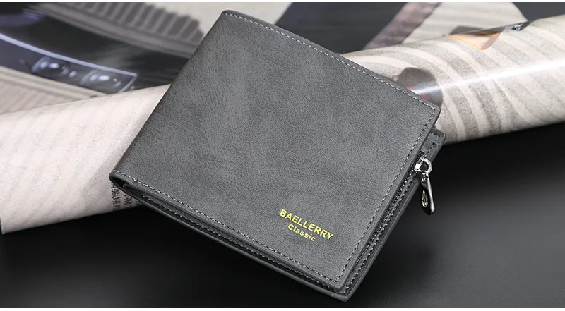 Baellerry Short Men's Wallet Leather Coin Purse Card Clips Simple Frosted Wallet with Multiple Card Slots Casual Wallet for Men