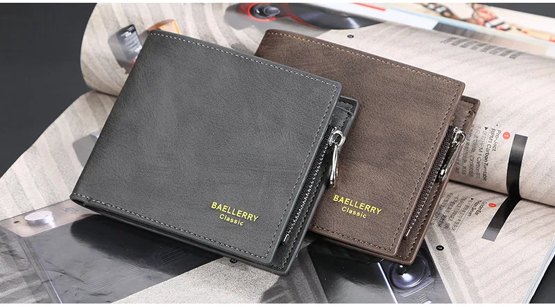 Baellerry Short Men's Wallet Leather Coin Purse Card Clips Simple Frosted Wallet with Multiple Card Slots Casual Wallet for Men