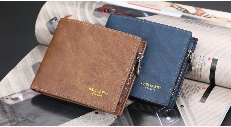 Baellerry Short Men's Wallet Leather Coin Purse Card Clips Simple Frosted Wallet with Multiple Card Slots Casual Wallet for Men