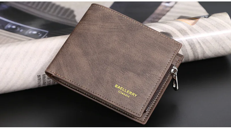 Baellerry Short Men's Wallet Leather Coin Purse Card Clips Simple Frosted Wallet with Multiple Card Slots Casual Wallet for Men