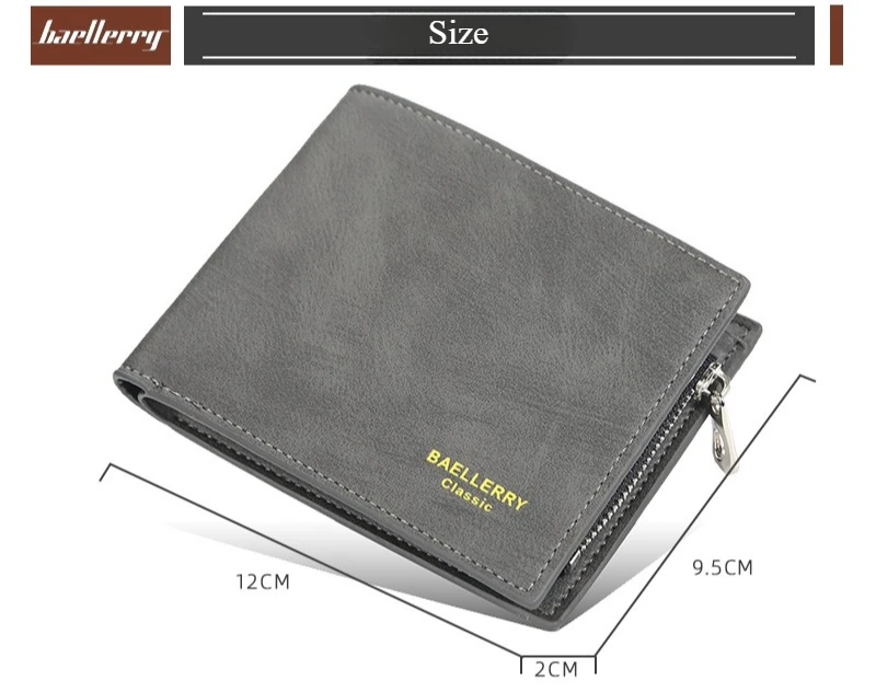 Baellerry Short Men's Wallet Leather Coin Purse Card Clips Simple Frosted Wallet with Multiple Card Slots Casual Wallet for Men