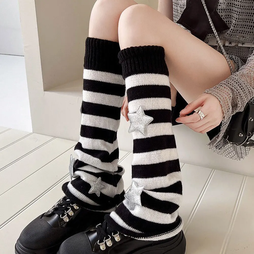 Y2K Leg Stockings Black White Grey Harajuku Punk Knee Socks Lolita Over Knee High Sock Japanese Style Leg Warmer Sexy Accessory