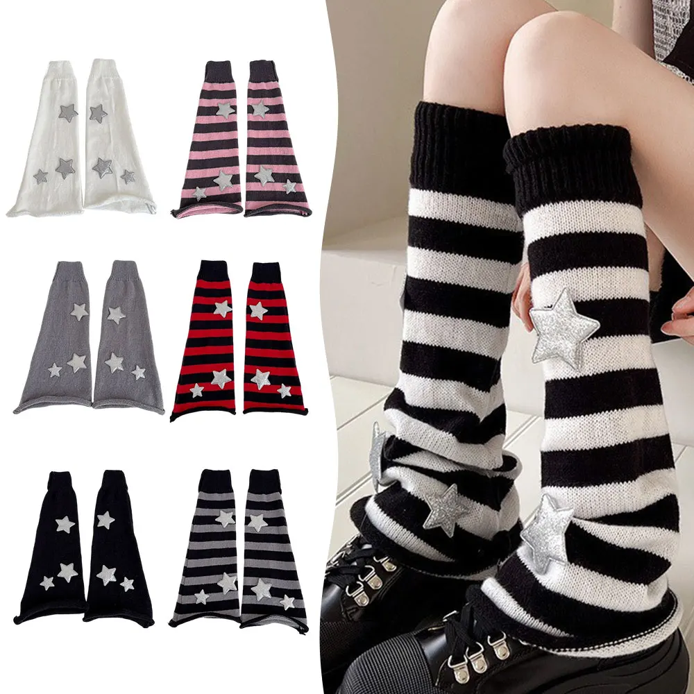 Y2K Leg Stockings Black White Grey Harajuku Punk Knee Socks Lolita Over Knee High Sock Japanese Style Leg Warmer Sexy Accessory