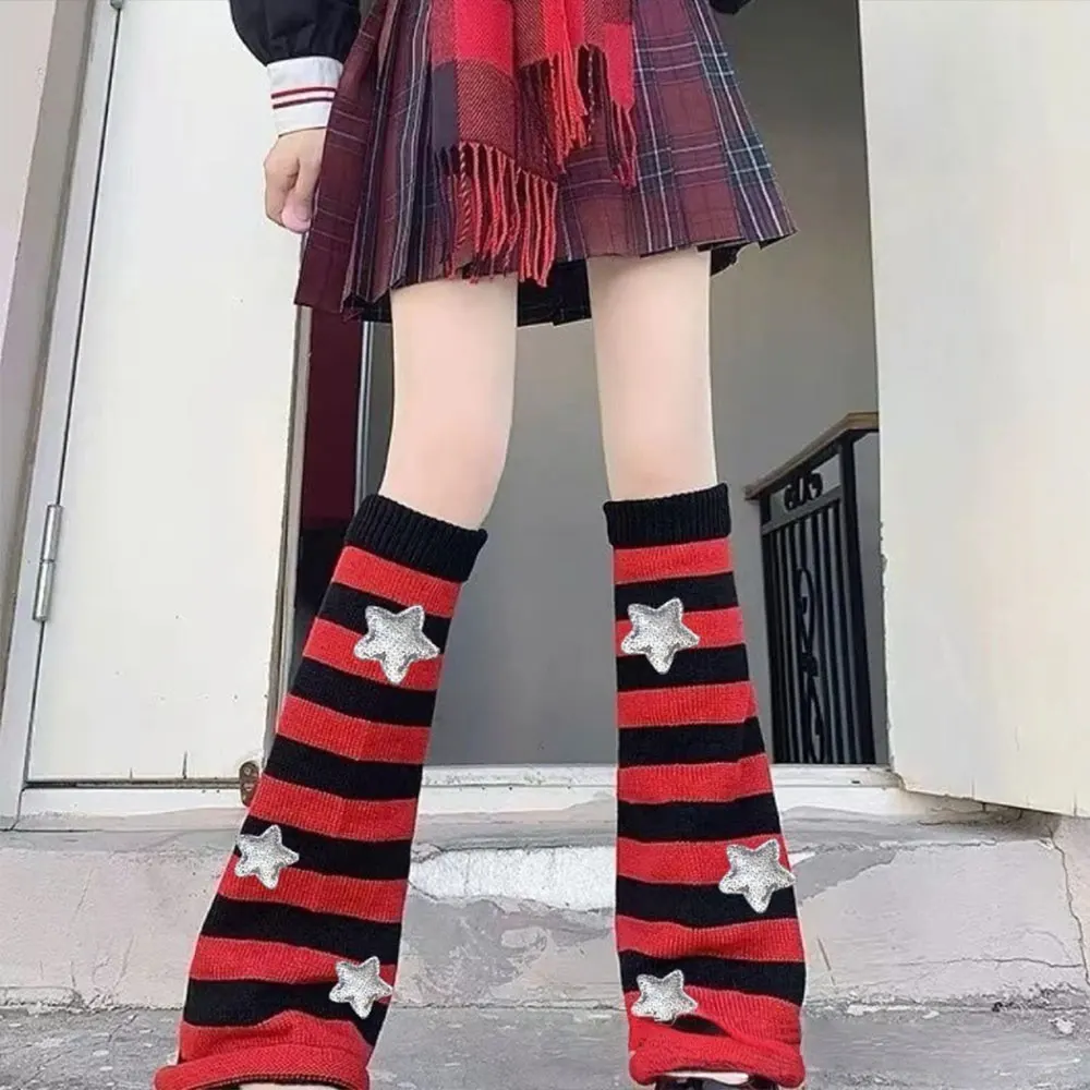 Y2K Leg Stockings Black White Grey Harajuku Punk Knee Socks Lolita Over Knee High Sock Japanese Style Leg Warmer Sexy Accessory