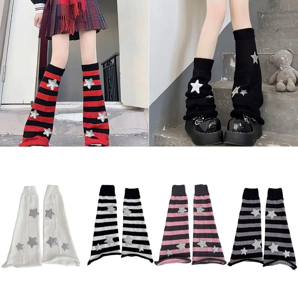 Y2K Leg Stockings Black White Grey Harajuku Punk Knee Socks Lolita Over Knee High Sock Japanese Style Leg Warmer Sexy Accessory
