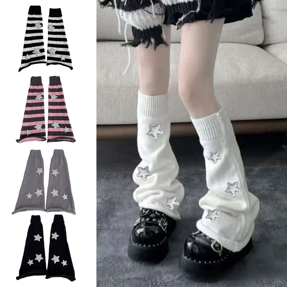 Y2K Leg Stockings Black White Grey Harajuku Punk Knee Socks Lolita Over Knee High Sock Japanese Style Leg Warmer Sexy Accessory