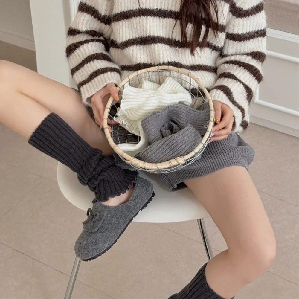 Autumn And Winter Women Leg Warmers Classic Black White Lolita Knitted Foot Cover Long Socks JK Japanese Sweet Leg Warmers Girls