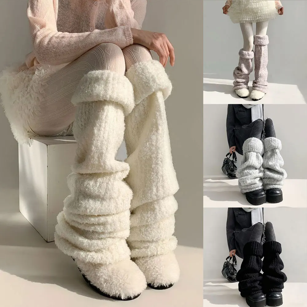 Harajuku Gothic Lolita Leg Warmers Autumn Winter Fashion Knitted Warm Foot Cover Women's Knee?Length Soft Leg Socks Boot Cuffs