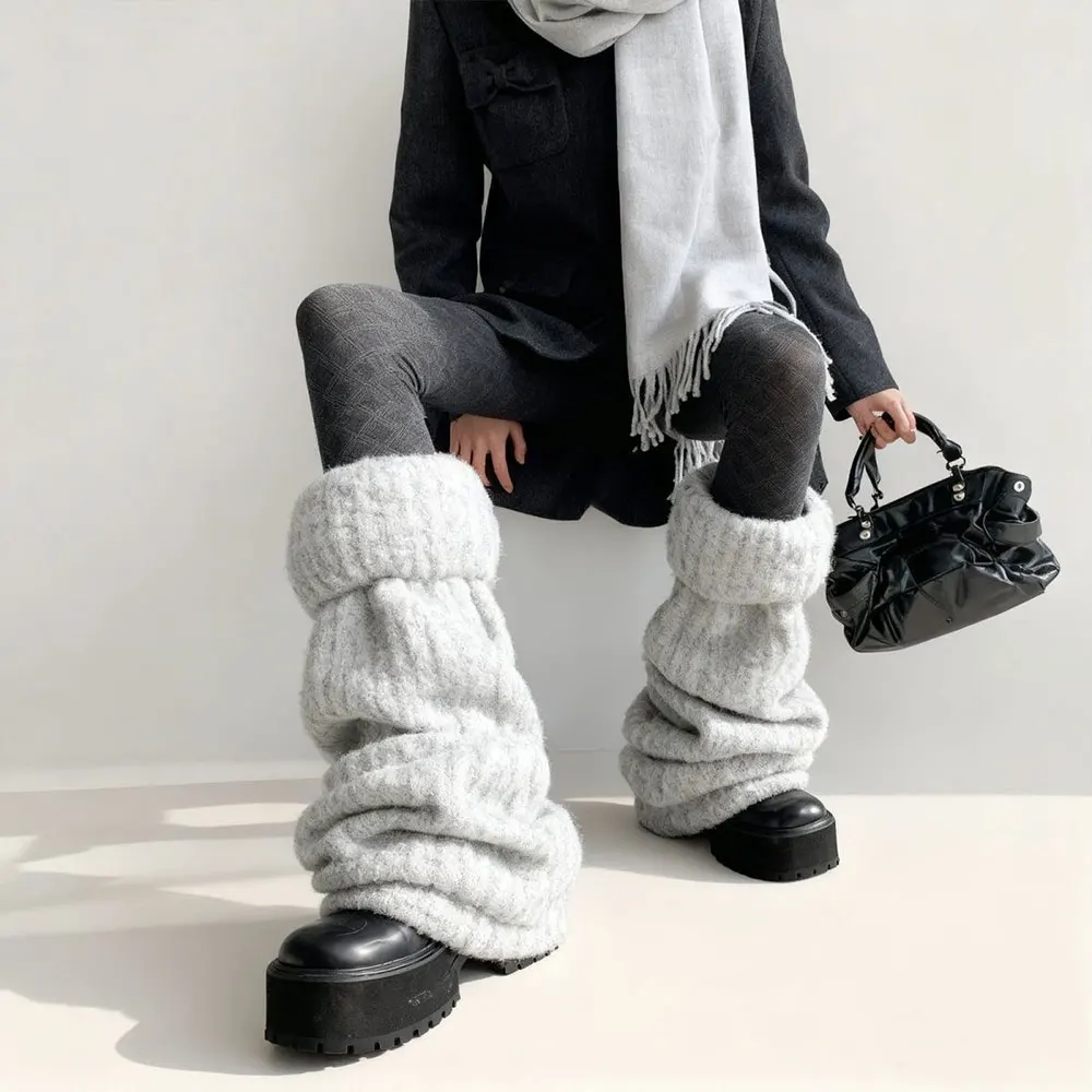 Harajuku Gothic Lolita Leg Warmers Autumn Winter Fashion Knitted Warm Foot Cover Women's Knee?Length Soft Leg Socks Boot Cuffs