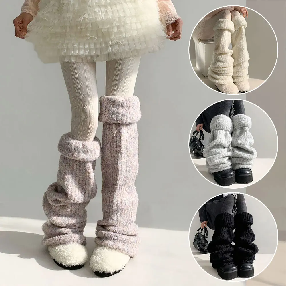 Harajuku Gothic Lolita Leg Warmers Autumn Winter Fashion Knitted Warm Foot Cover Women's Knee?Length Soft Leg Socks Boot Cuffs
