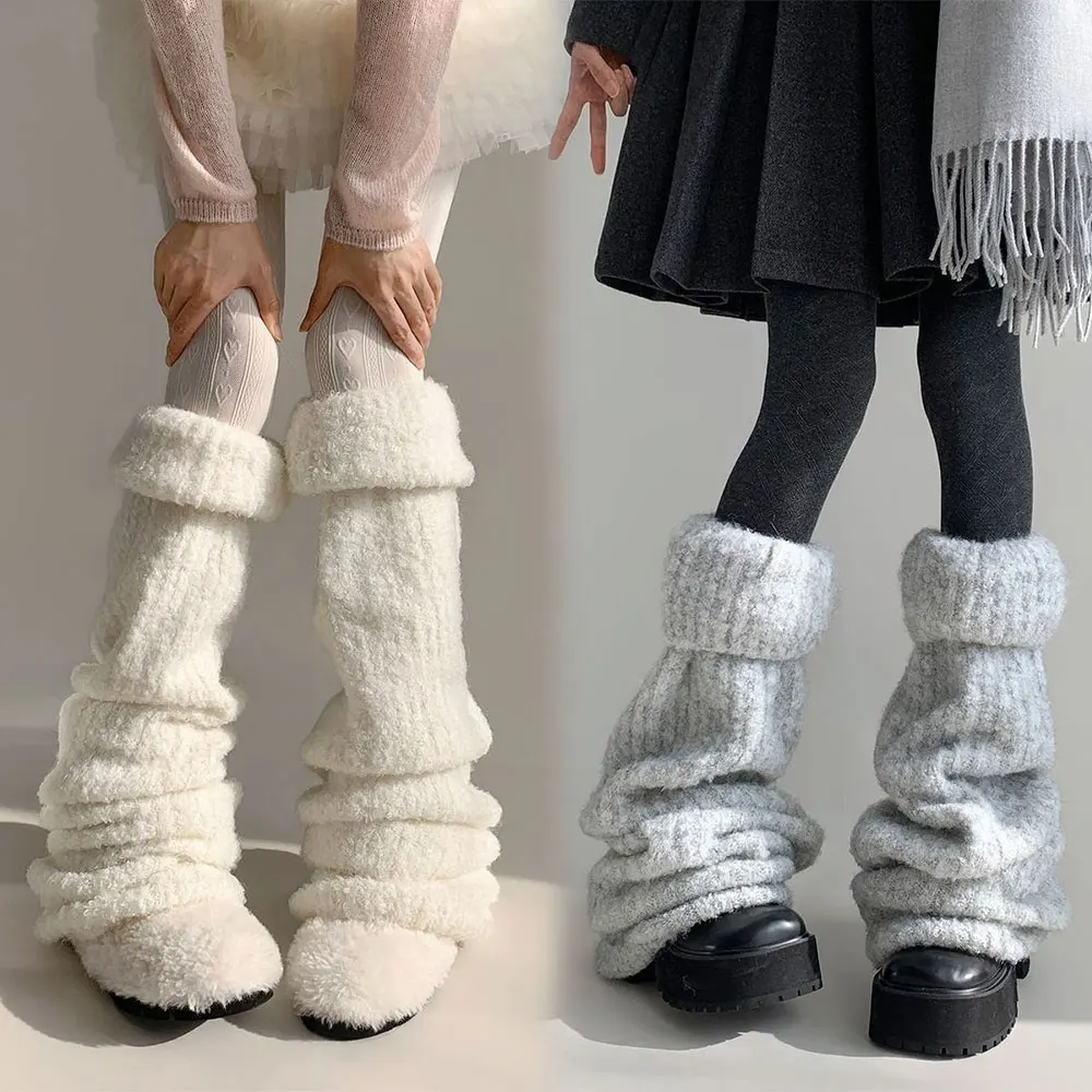 Harajuku Gothic Lolita Leg Warmers Autumn Winter Fashion Knitted Warm Foot Cover Women's Knee?Length Soft Leg Socks Boot Cuffs