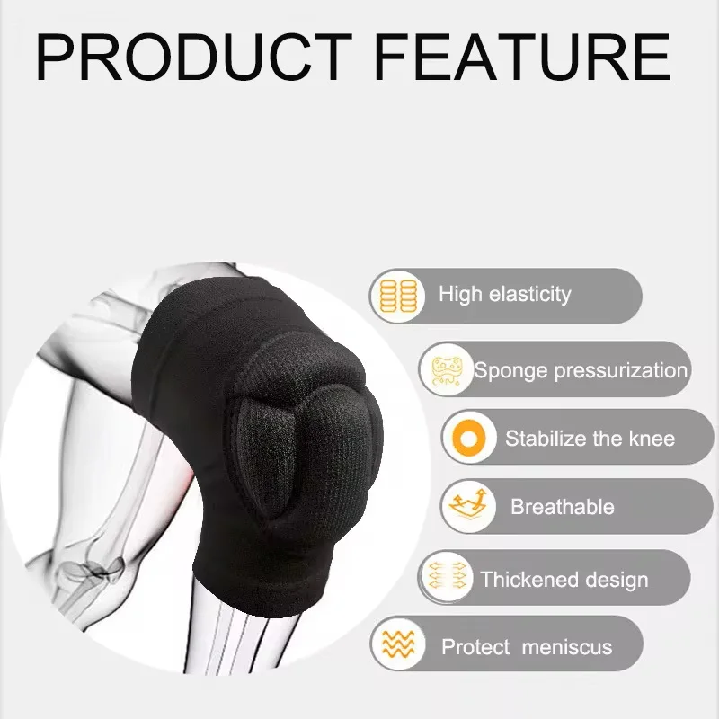 Thick Sponge Knee Pads Non Slip Shock Absorb Protective Volleyball Knee Brace Basketball Gym Workout Fitness Knee Protector
