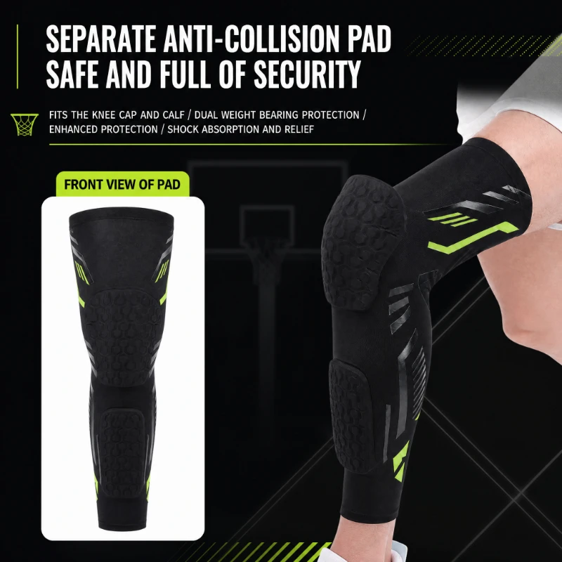 2PCS Separate Anti-Collision Knee Pad – Dual weight-bearing protection for knee cap & calf. Shock absorption + enhanced safety. For basketball, running & gym.