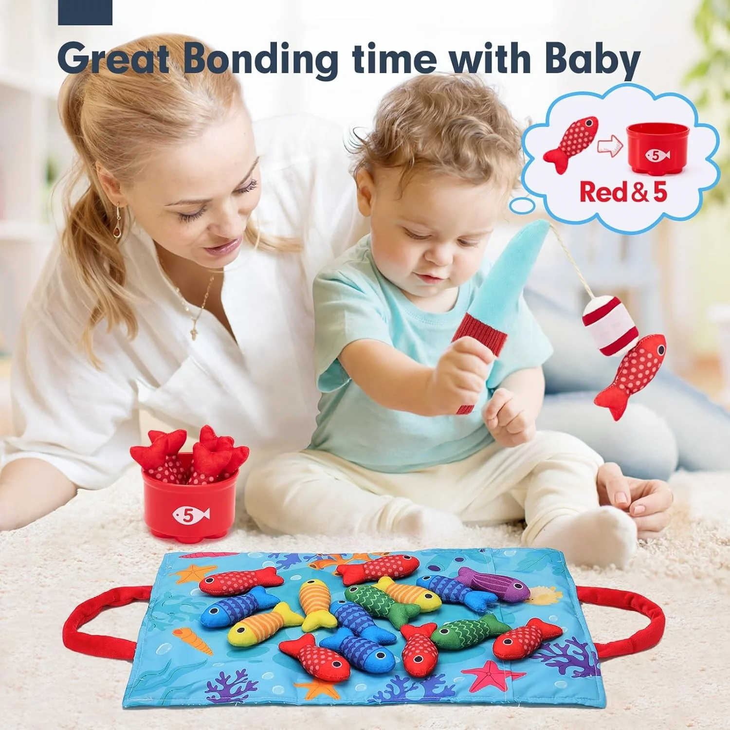 Montessori Toy for Todders Cloth Fishing Game with Stacking Cups Color Sorting Early Education Toy Number Counting Math Toy Gift