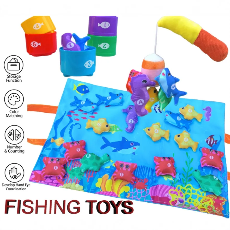 Montessori Toy for Todders Cloth Fishing Game with Stacking Cups Color Sorting Early Education Toy Number Counting Math Toy Gift