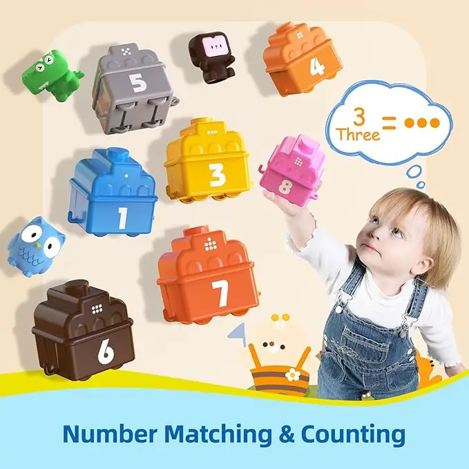 Toddler Montessori Learning Toys Counting Matching & Color Sorting Set Farm Animal Finger Puppets Barn Toy Peekaboo Game