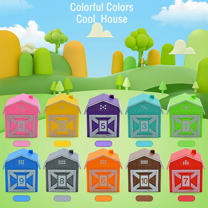 Toddler Montessori Learning Toys Counting Matching & Color Sorting Set Farm Animal Finger Puppets Barn Toy Peekaboo Game