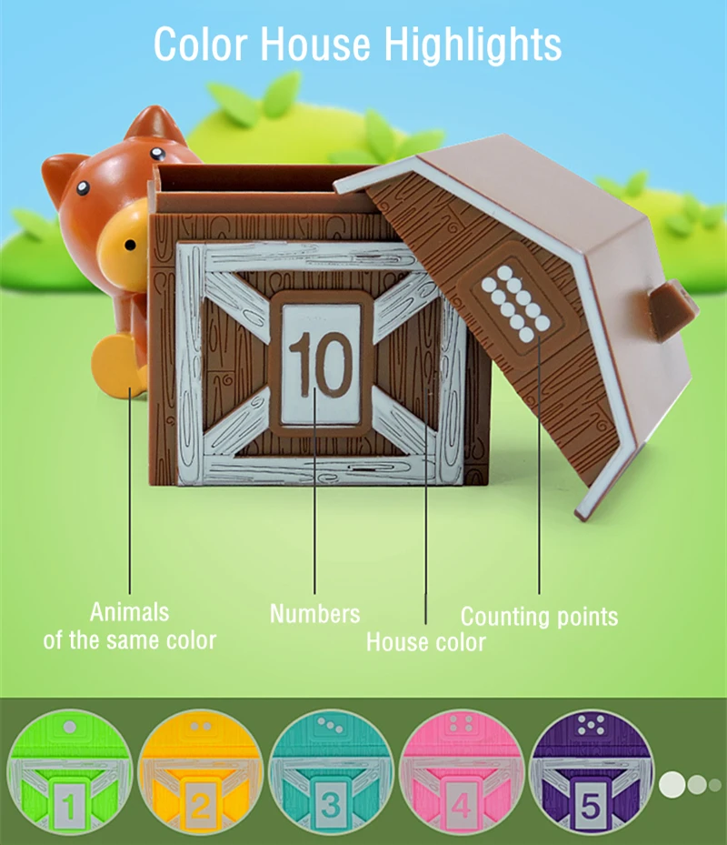 Toddler Montessori Learning Toys Counting Matching & Color Sorting Set Farm Animal Finger Puppets Barn Toy Peekaboo Game