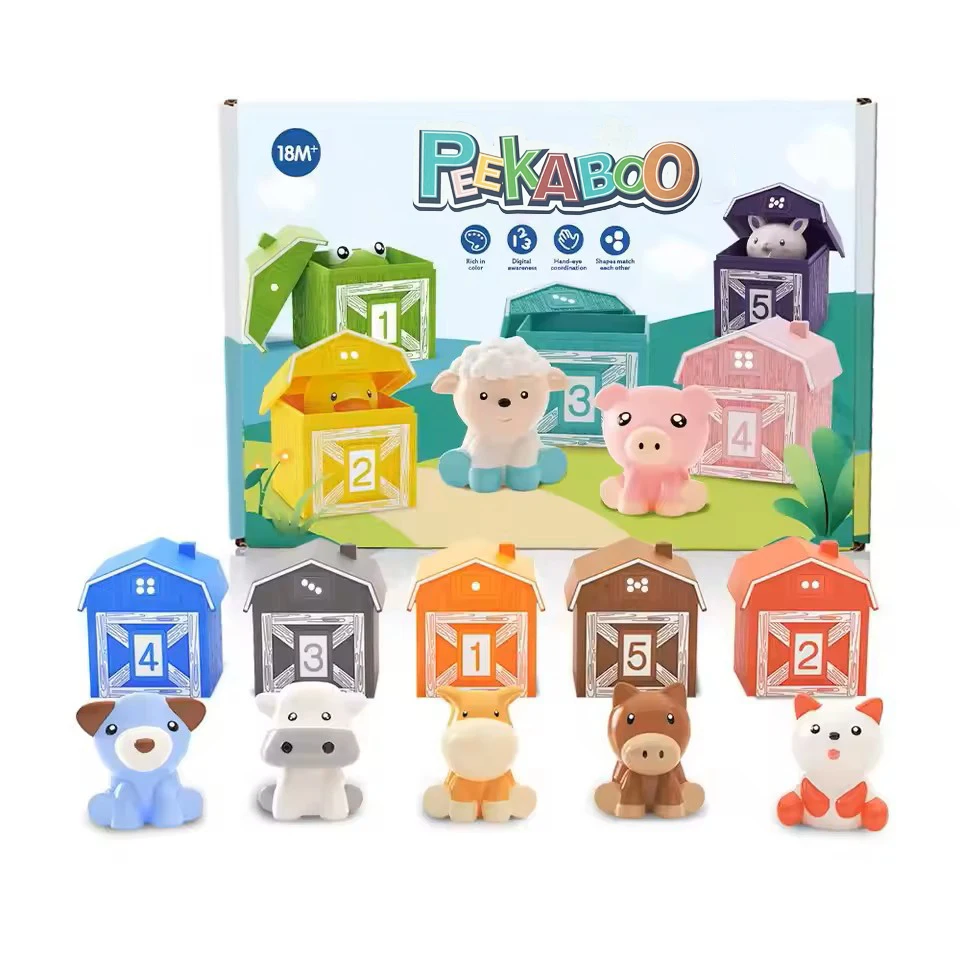 Toddler Montessori Learning Toys Counting Matching & Color Sorting Set Farm Animal Finger Puppets Barn Toy Peekaboo Game