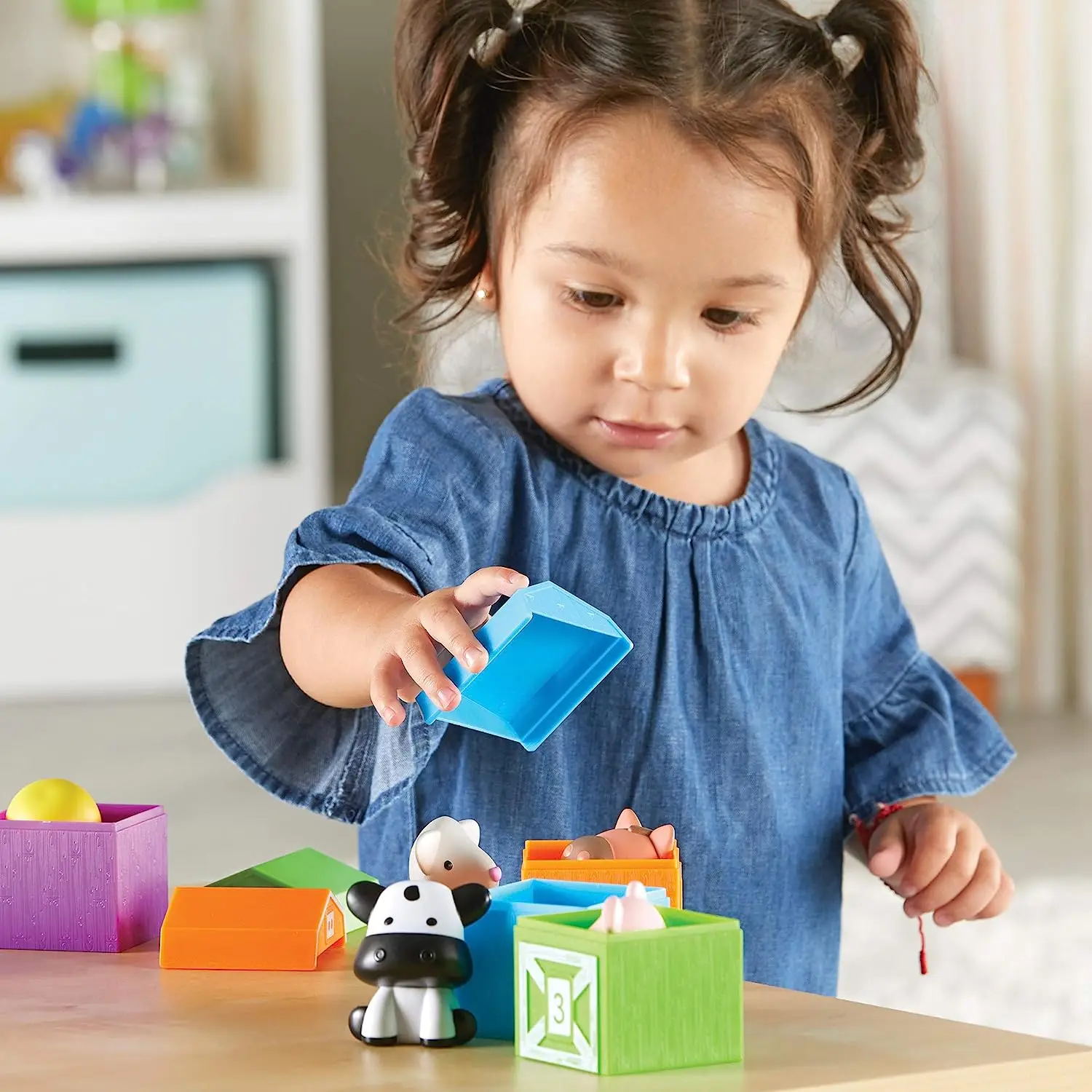 Toddler Montessori Learning Toys Counting Matching & Color Sorting Set Farm Animal Finger Puppets Barn Toy Peekaboo Game