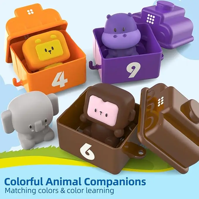 Toddler Montessori Learning Toys Counting Matching & Color Sorting Set Farm Animal Finger Puppets Barn Toy Peekaboo Game
